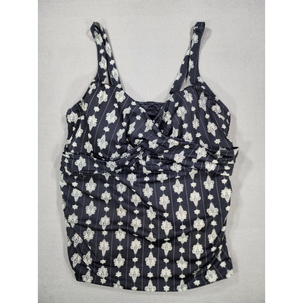 Lands' End Black Twist Front Tankini Swim Top Sz 16W Modest Underwire Rusched